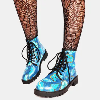 DoraTasia Brand De Moda Doamnelor Fluture Albastru Indesata Glezna Cizme Tocuri Joase Cizme Scurte Nou La Modă 2021 Primăvară Femeie Pantofi