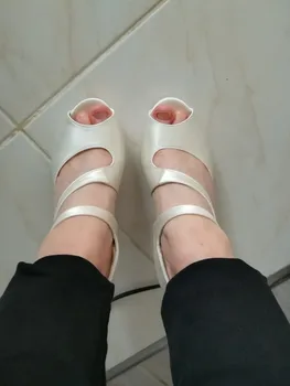 Sandale De Mireasa Tocuri Fildeș Satin De Nunta De Domnisoare De Onoare Pantofi Peep Toe Platforma