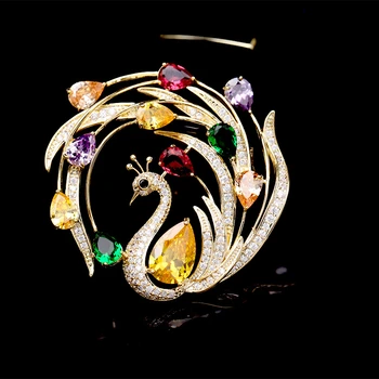Trendy Colorate de Cristal Broșe pentru Femei de Lux Păun Cupru de Zircon Cubic Ace de Brosa Mare Animal de Bijuterii Accesorii Cadou