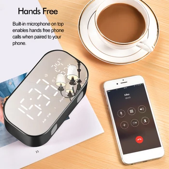 Oglinda portabil fără Fir Bluetooth Boxe Coloana Subwoofer Sunetul Muzicii Cutie CONDUS Timp Snooze Ceas cu Alarmă pentru Laptop Telefon