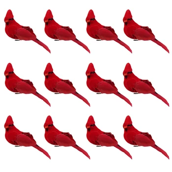 12Pcs Fals Păsări Minunat Cardinal Clip Pe Xmas Copac Ornament Spumă și Catifea Păsări Festivalul de Partid Decor Păsări Roșii