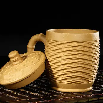 Mână-sculptate Yixing nisip violet Cești de ceai bambus-tip de modelare Zisha Cupa cu capac Birou vechi de Lut Violet ceașcă de Ceai cadouri non-ceramice