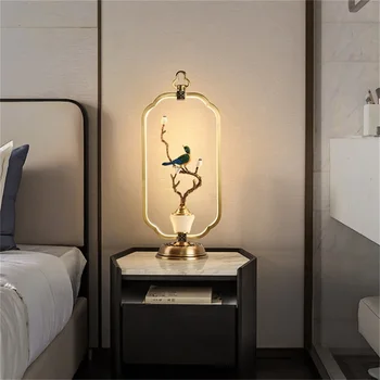 OUFULA Moderne de Masă Lampă de Alamă de Birou LED-uri de Lumină de Lux Jad Acasă Decorative pentru Noptiera Camera de zi