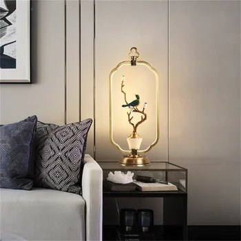 OUFULA Moderne de Masă Lampă de Alamă de Birou LED-uri de Lumină de Lux Jad Acasă Decorative pentru Noptiera Camera de zi