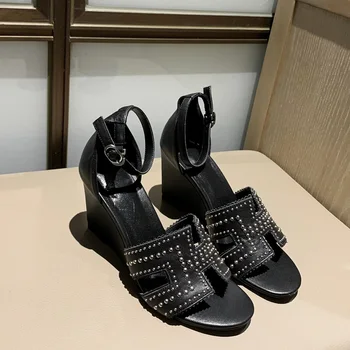 EGONERY din Piele femei Pantofi de Moda de Vară 2020 mai Noi Sandale de Unghii Șirag de mărgele, Pene de Pantofi din Piele Simplitate Pantofi Casual