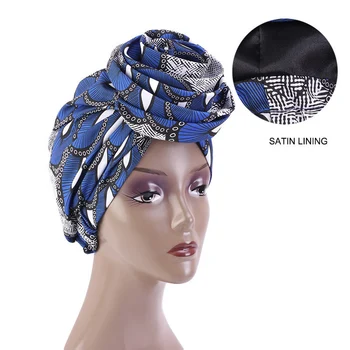 2021 Nou Africa de Turban pălărie Femei Autogele Headtie Floare Mare Cap Împachetări Bumbac Văl Capota cu Satin Căptușeală Turbante Mujer