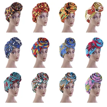 2021 Nou Africa de Turban pălărie Femei Autogele Headtie Floare Mare Cap Împachetări Bumbac Văl Capota cu Satin Căptușeală Turbante Mujer