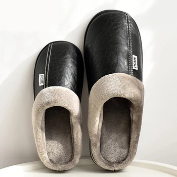 De iarnă acasă papuci barbati din Piele de pluș papuci de Interior impermeabil plus size 11.5-15 anti murdar cald papuci de casă, non-alunecare