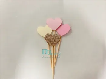 40 Piese/Lot Handmade Roz Minunat Inima Cupcake Toppers Tort De Provizii Pentru Petrecere De Aniversare De Nunta Decor Petrecere Copil De Dus