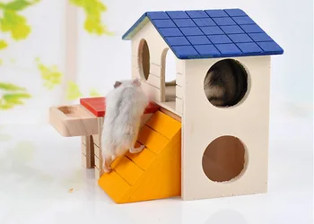 Drăguț Animale Mici de Companie Hamster casa de Lemn Cușcă Dual Layer Pliabil Vila De Papagal Dihor Iepure, Veveriță cobai Mouse-ul Jucărie