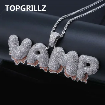 TOPGRILLZ Nume Personalizat Rosu Picurare Sânge Scrisori cu Bule Pandantiv Coliere pentru Bărbați Bijuterii Hip Hop Cu 4MM CZ de Tenis Lanț Pentru Cadouri