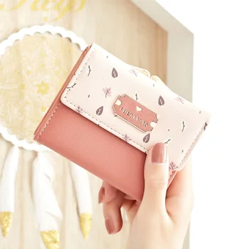 De Brand nou proaspăt femei portofel mic portofele scurte de design de moda drăguț monedă pungă de trei ori multi-funcția de imprimare a titularului cardului