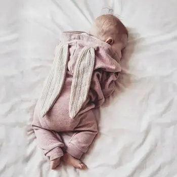 2019 Toamna Iarna Nou-Născut Romper Tinutele Copil Drăguț Pentru Băieți Fete Cu Gluga Haine Solide Cu Urechea Maneci Lungi Salopeta