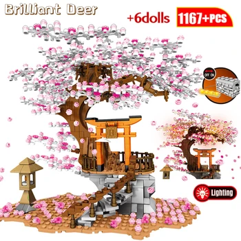 647/1167 PC-uri Cherry Blossom Peisaj Cărămizi Stil Japonez Sakura Copac City Street View Blocuri Jucarii Pentru Copii Prieteni