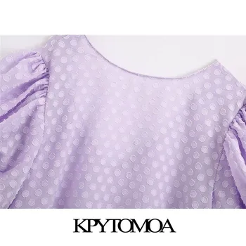 KPYTOMOA Femei 2020 Moda tesatura Texturata Bluze Vintage O de Gât mâneci fara Spate Feminin Tricouri Blusas Topuri Chic