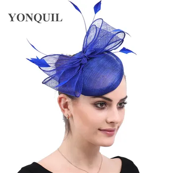 Mireasă Elegant Albastru Regal Fascinator Accesorii Formale Lenjerie De Fedora Cap Agrafe De Par, Voaluri Pălărie Femei Ornamente Caciulita