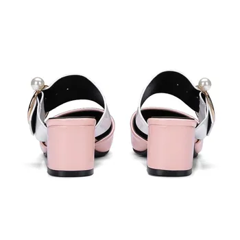 Femei Papuci Catâri Pantofi De Vara Tocuri Ascuțite Toe Perla Catarama 2018 Primăvară În Afara Casual, Slide-Uri De Moda Sexy Negru Roz