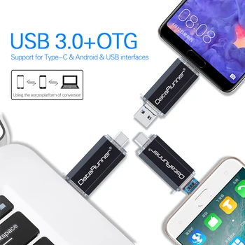 DataRunner OTG 3 in 1 USB Flash Drive USB3.0 & Type-C & Micro USB Pen Drive 32GB, 64GB, 128GB, 256GB 512GB Pendrive pentru SmartPhone