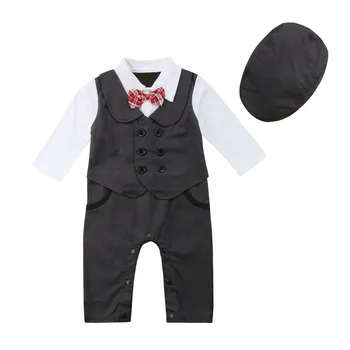 Emmababy Copil Nou-Născut Băieți Domn Costum Formal 2018 Maneca Lunga Cravata Butonul Romper Salopeta Costum Costum