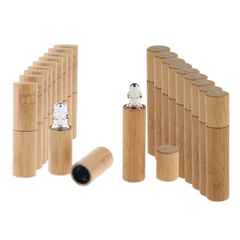 20 x 5+10ml Naturale de Bambus Reîncărcabile Ulei Esențial de Machiaj Roller Ball Sticla