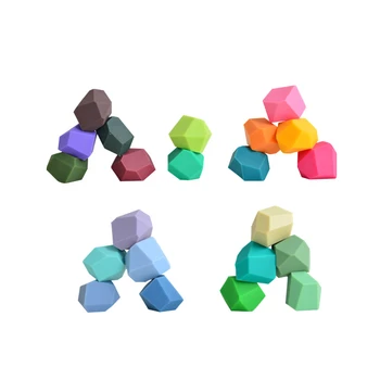 Jucărie Pentru Copii Din Silicon Jenga Bloc De Piatră Colorate Creative, Jucarii Educative Stil Nordic Stivuire Joc Curcubeu De Piatră, De Lemn