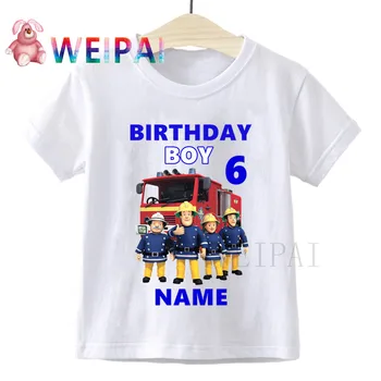 Copii Pompierul Sam de Ziua Numărul 1~9 de Imprimare de Desene animate pentru Copii Haine tricouri Băiat și Fată Scrie Numele Cadou Amuzant Tricou Copil 24M-8T