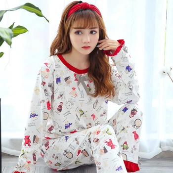 Primavara Toamna Bumbac Pijama Seturi pentru Femei cu Maneci Lungi de Pijama Fete Drăguț Desene animate Totoro Pijamale Pijama Mujer Homewear Haine