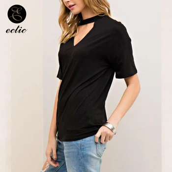 Cravată Gât De Sus Vetement Femme 2021 Moda Black Plain T Shirt Femei Culoare Solidă Maneca Scurta Alb Simplu Tricou Casual