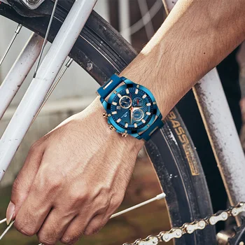 MEGALIT de Moda Ceas de Lux Pentru Barbati Analog rezistent la apa Albastru Curea de Cauciuc Sport Militare Ceasuri Cu Cronograf Ceas Reloj