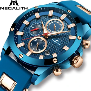 MEGALIT de Moda Ceas de Lux Pentru Barbati Analog rezistent la apa Albastru Curea de Cauciuc Sport Militare Ceasuri Cu Cronograf Ceas Reloj