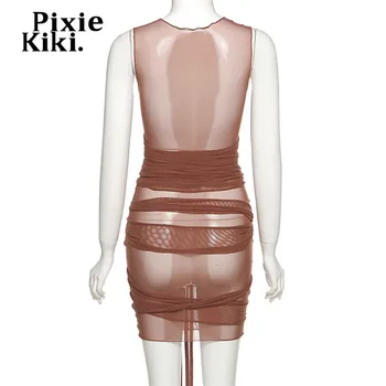 PixieKiki Maro Plasă Bandaj Rochie Mini de Primăvară 2021 Noua Moda Sexy Club rochii pentru Femei Transparentă Rochie Bodycon P83-CA24