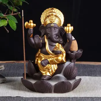 Ceramica Ganesha Fum Cascada Arzător Chineză Lotus Tămâie Stick Deținătorul De Animale De Aur Refluxul Arzător De Tămâie Acasă Cădelniță