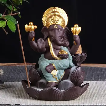 Ceramica Ganesha Fum Cascada Arzător Chineză Lotus Tămâie Stick Deținătorul De Animale De Aur Refluxul Arzător De Tămâie Acasă Cădelniță