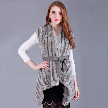 2020FXFURS moda Femei noi Originale Tricotate Veste Blană de Iepure cu centura pulover Vesta cu ridicata picătură de transport maritim
