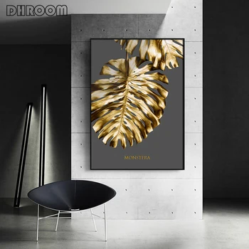Nordic de Aur Rezumat Frunze de Flori de Perete de Arta Canvas Tablou Alb Negru Pene Poster de Imprimare Poza Perete pentru Living Decorul Camerei