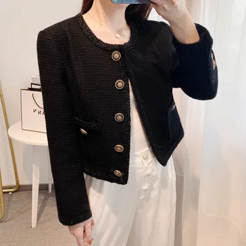 Little Black Jacket Femei 2020 Brand de Moda Femei Singure Pieptul de Cultură Sacou de Tweed 50% Haină de lână
