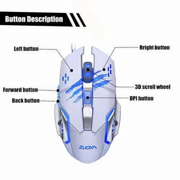 ZUOYA Profesionale Mouse de Gaming cu Fir Soareci 6 Buton 5500DPI de Joc Reglabil LED-uri Optice Gamer USB Mause Pentru PC, Laptop, notebook