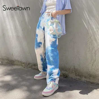 Sweetown Tie Dye Streetwear Pantaloni Femei Stil Preppy Fete Haine de Sărbătoare Înaltă Waisted Direct Jogger Pants Gotic Y2K