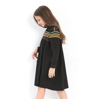 Rochie cu Maneci lungi pentru Fete Elegante din Dantela Ciucuri Negru Rochie Adolescentă de Îmbrăcăminte 8 10 12 14 ani Copii Rochii