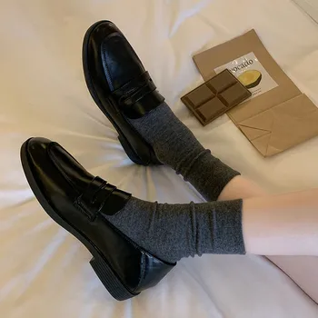 Moda Stil Britanic Aluneca Pe Piele PU Mocasini Femei Casual de Bază Sălbatice Flat Black Balerini Clasici Vintage Pantofi Oxford Maro