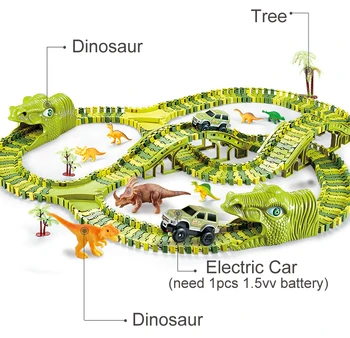 211/289pcs Dinozaur Electric Pista de Curse Feroviare Mașină de Jucărie de Asamblare Flexibile Piste de Curse turnat sub presiune Vehicul Jucarii Pentru Copii Cadouri