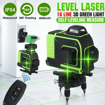 Nivel Laser-16 Linia 4D Lumina Verde 360 Orizontală, Verticală, Cruce Laser Nivel de Auto-Nivelare Măsură Super Fascicul Laser Puternic