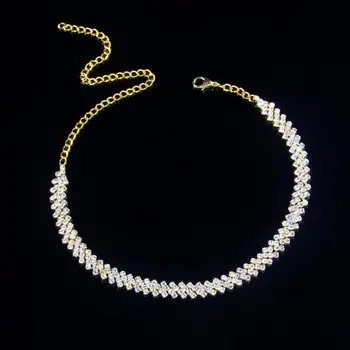 Gheata Zircon Cristal Cravată Coliere Strălucitoare Stras Collares Lanț De Aur Goth Bijuterii Coliere Declarație Pentru Femei
