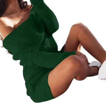 Femei Cu Maneci Lungi Sexy De Pe Umăr Mini Rochie Pulover Culoare Solidă Slim Pachet Șold Pulover Tricot Tunica Streetwear