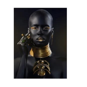 Mâna neagră și Aur de Buze Nud Femeie Africană Pictura in Ulei pe Panza Cuadros Postere si Printuri de Arta de Perete de Imagine pentru Camera de zi