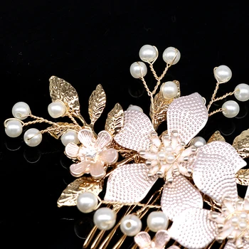 Moda Culoare de Aur cu Flori Piepteni de Păr Frizură Bal Mireasa Nunta Accesorii de Par țese perle de Păr Bijuterii