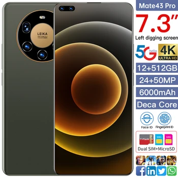 Noi Mate43 Pro telefonul Mobil Android 10.0 nivel Mondial Versiunea 7.3 inch Ecran HD de 12GB 512GB Telefon 6000mAh 4G SmartPhone GPS WIfi HUAWE