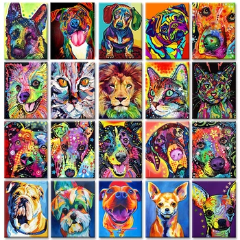 SDOYUNO 40x50cm Stil Pop Fara rama DIY Pictura De Numere Colorate Câine Imagini De Numere Pe Panza Animale Decor Acasă