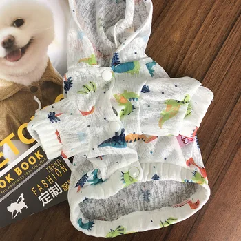 Nou Animal De Companie Câine Haine De Vară De Protecție Solară Dinozaur Imprimare Caine Cu Gluga Îmbrăcăminte De Protecție Solară Respirația Subțire Moale Pentru Câini De Talie Mică De Îmbrăcăminte