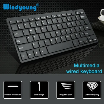 Tastatura cu fir Ultra subțire Liniștită Mici Dimensiuni 78 Chei Mini Multimedia Tastatura USB Pentru Laptop PC cu arabă, rusă, ebraică autocolant
